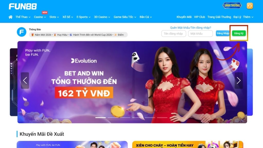 Truy cập website chính thức FUN88 Việt Nam để bắt đầu đăng ký tài khoản