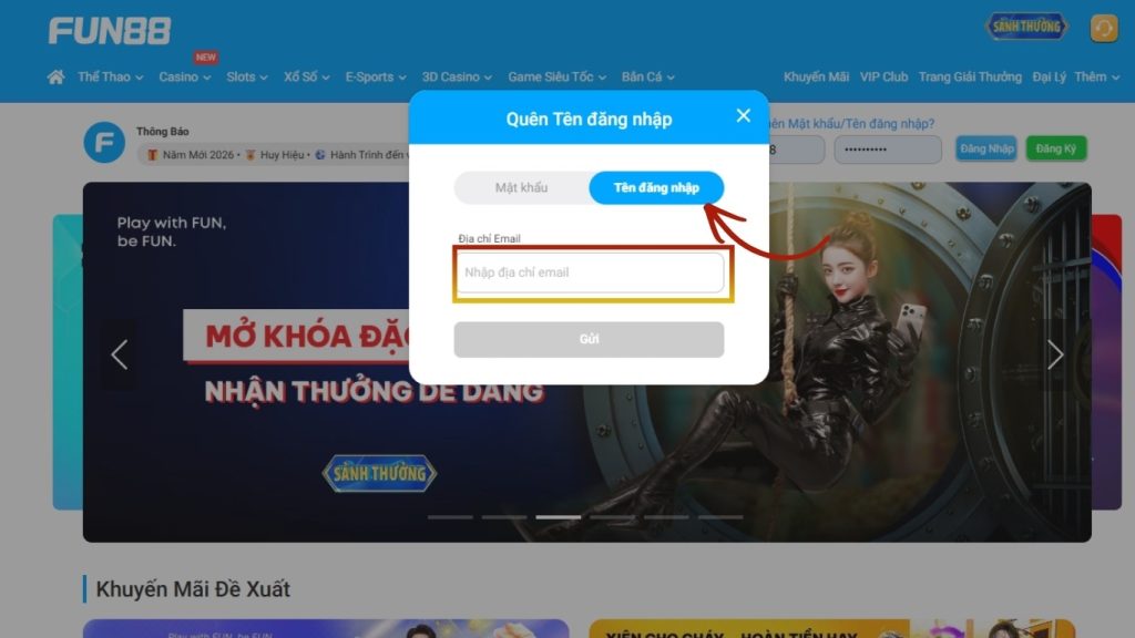 Bạn nhập địa chỉ email vào cửa sổ